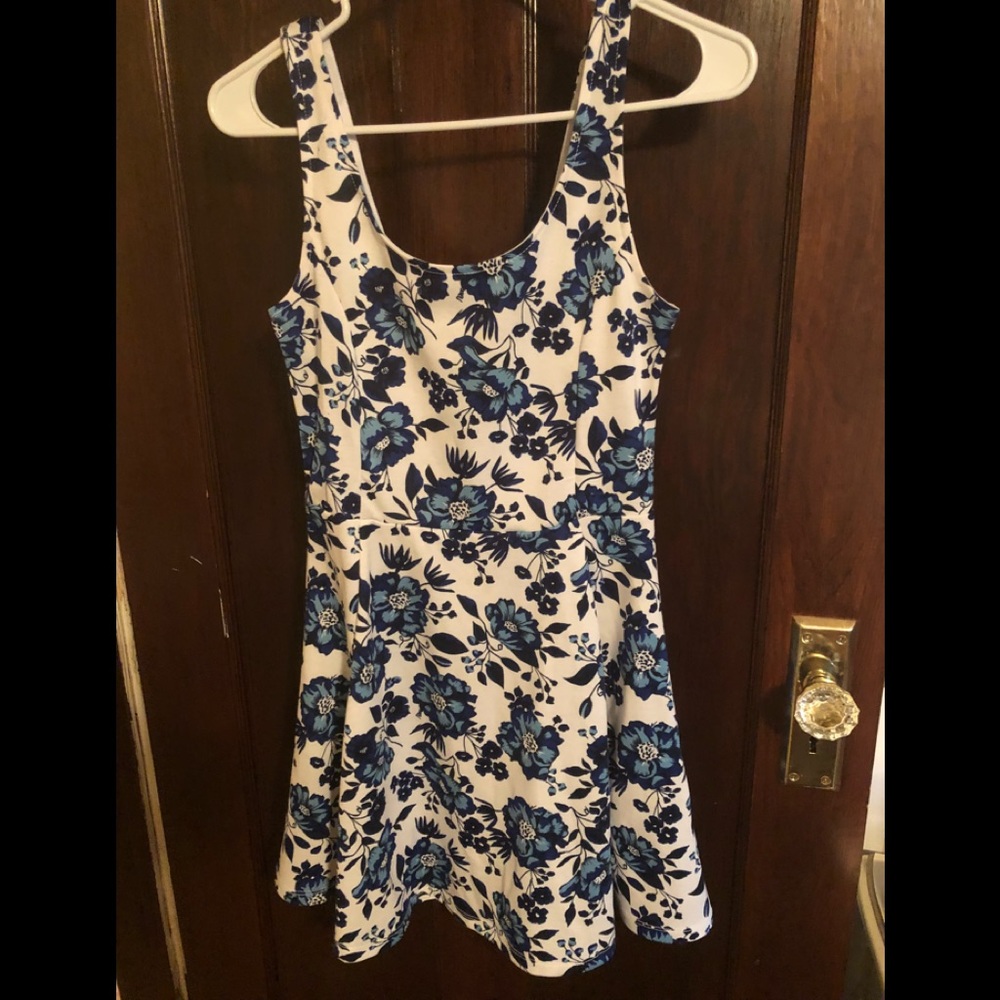 Blue and White floral jersey dress